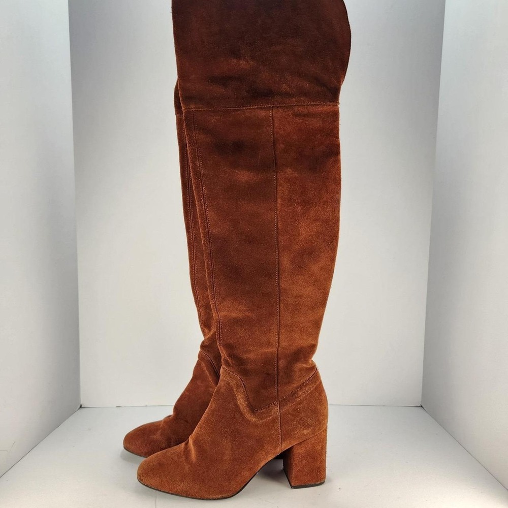 Zara Women's Size 40 US 9 Brown Suede Knee High Boots Block Heel Tall